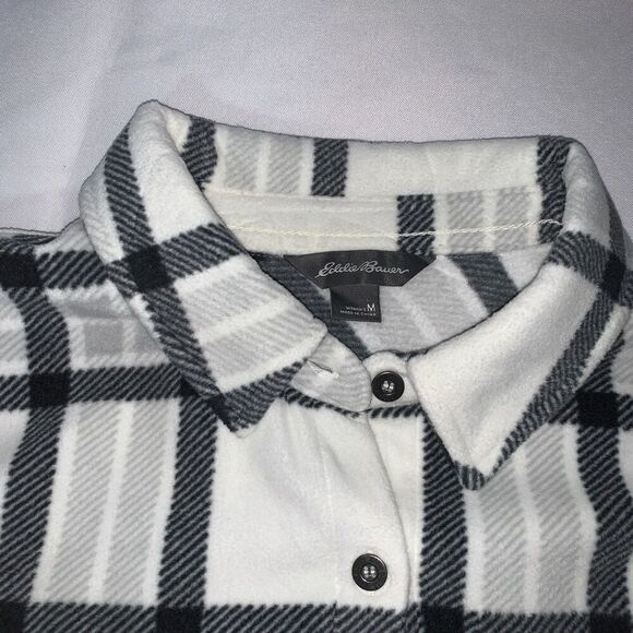 women's soft Eddie Bauer Venture Fleece Button Front Shirt size M Natural Plaid - Picture 11 of 11